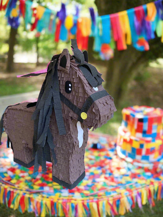 Horse-shaped pinata with brown body  